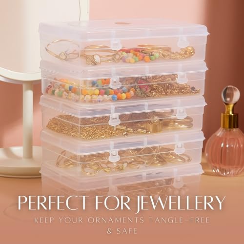 Image of Clear Plastic Medium Storage Boxes (Multi, Standard Size 17 x 12 x 4 cm) - Set of 6 Multipurpose Transparent Organizers for Medicines, Jewelry, Toys, Stationery, Size 44
