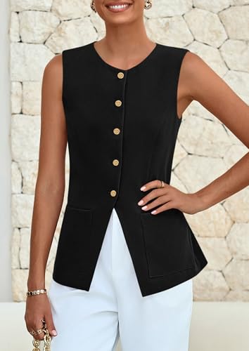 PRETTYGARDEN Summer Blazer Vest Tops for Women Sleeveless Button Down Business Casual Outfits Work Suit Vests Waistcoat3