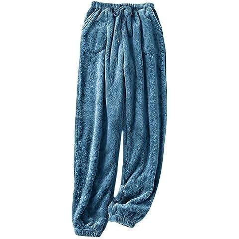 Lentta Women's Fleece Pajama Pants Casual Fuzzy Warm Sleep Bottoms Drawstring Elastic Waist with Pockets(Blue-M) Cover