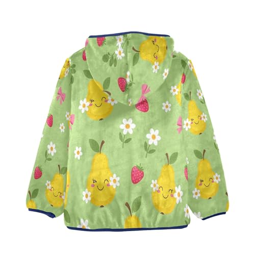 Fruit Floral Bow Background Toddler Fleece Jacket Girl Boys Hooded Fleece Jacket Coat Warm Outwear Zip-up 3-10T2