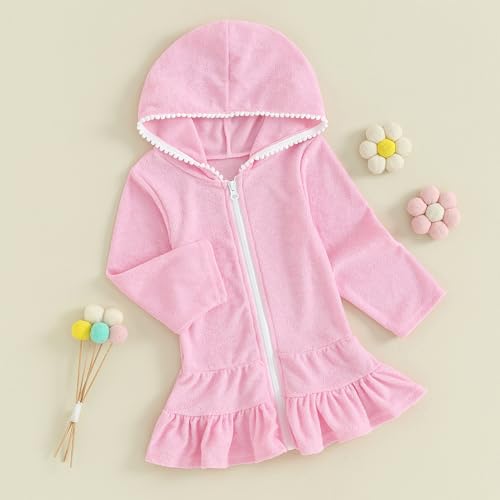 Kids Toddler Girls Swim Cover Up Zip Up Hooded Towel Terry Swimsuit Robe Pool Beach Bathing Suit Wraps Swimwear2