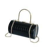 LAGO DE SAC Elegant Black Crocodile-embossed Leather Clutch Shoulder Purse for Women Top Handle Purse Vintage Barrel Shape Evening Handbag