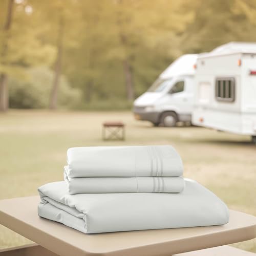 Nestl Off White Short Queen Sheets for RV, Hotel Luxury RV Queen Sheets Set, 4 Piece Fitted Bed Sheet Set and Pillowcases, Super Soft, Wrinkle-Free, and Breathable Camper Bedding