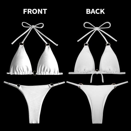 Image of MIKETAI Sexy Bikinis for Women 2 Piece Bikini Spaghetti Strap Swimsuits Solid Color Bathing Swimwear Triangle Bathing Suit