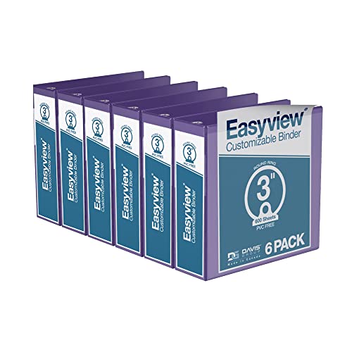 Easyview Premium 3-Inch Binders, Customizable Ring Binders For School Or Work, Pack Of 6, Round Ring, Purple #TOP13