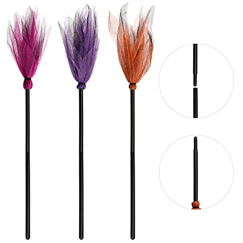 Jmkcoz 3 Pcs Halloween Witch Broom Plastic Witch Broomstick Broom