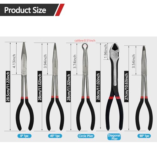 Image of 5-Piece 11 inch Extra Long Needle Nose Pliers Set, Premium CRV Steel