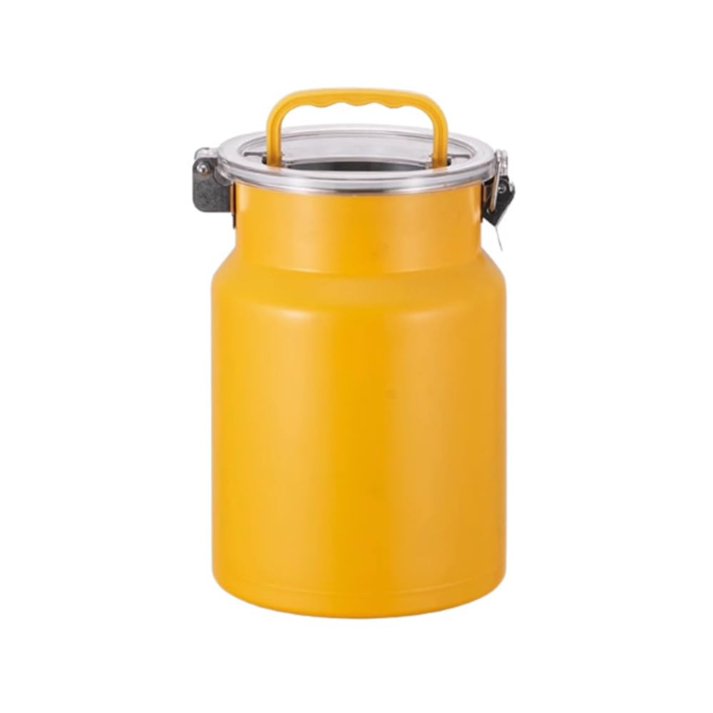 Beosior Yellow 5L Stainless Steel Storage Bucket Stainless Steel Grain Container With Lid, Airtight Canister, Cereal Container, Kitchen Bucket For Rice, Cereals Storage Box For Restaurants, Warehouses