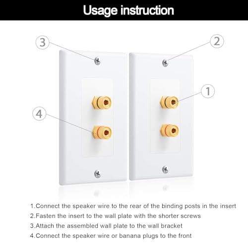 Image of Weewooday 24 Pcs Speaker Wall Plate Gold Plated 2 Connector Banana Plug Wall Plate for in-Wall Speaker Wire, Surround Sound & Audio Systems