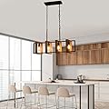 Bu Qi - US Hanging Light, Farmhouse Chandelier, Rustic Dining Room Light Fixture, 4-Light Kitchen Island Chandelier Lighting Pool Table Pendant Light, Solid Wood and Metal Frame