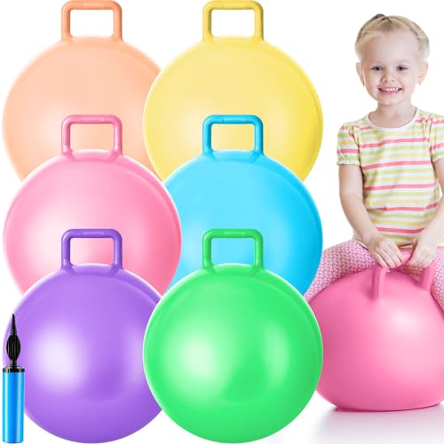 Lewtemi 6 Pcs Hopper Ball 18 Inch Jumping Hopping Inflatable Ball Bouncing Ball with Handle and Air Pump Outdoor Games for Kids Sport Exercise(Light Colors)