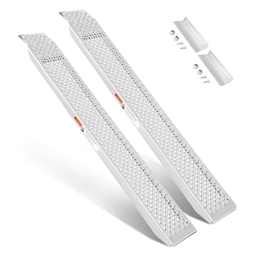 Rampas de aluminio para cobertizo, paquete de 2, 59.8 x 7.87 pulgadas, tracción de placa perforada, 880 libras por par (440 libras por rampa), placa de cabeza reforzada, para cortacésped, carrito de
