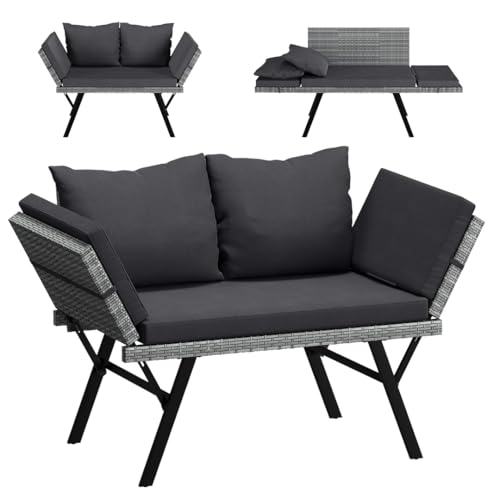 STEELSØN Elytra Rattan Gartenbank Grau mit Auflage, klappbar, wetterfest