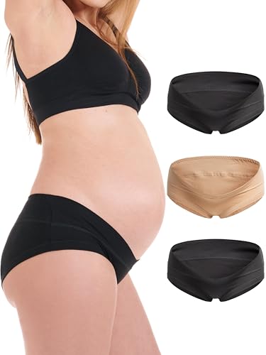 Herzmutter Braga de Embarazada algodón   sin Cortes   OekoTex 100   Acabado de Doble Capa   Ropa Interior de Embarazada para Mujer   Lote de 1 y 3 5700 (XL, Negro/Negro/Beige)