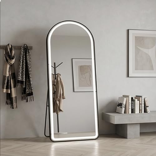 Image of The Artment Black Halo Arch LED Full-Length Unbreakable Mirror,Modern Floor Mirror with Touch Sensor,Dimmable Lighting,Slim Metal Frame, Freestanding or Wall-Leaning (160 x 50 CM)