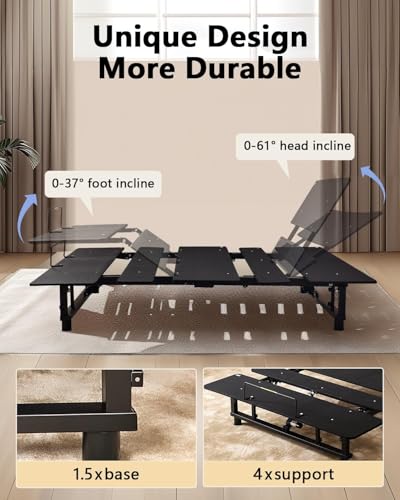 Image of Mixcous Queen Adjustable Bed Frame with Wireless Remote - Head & Foot Incline, Zero Gravity, Quiet Motor, Easy Assembly (79 inch L x 59 inch W x 12.72 inch H) - Black