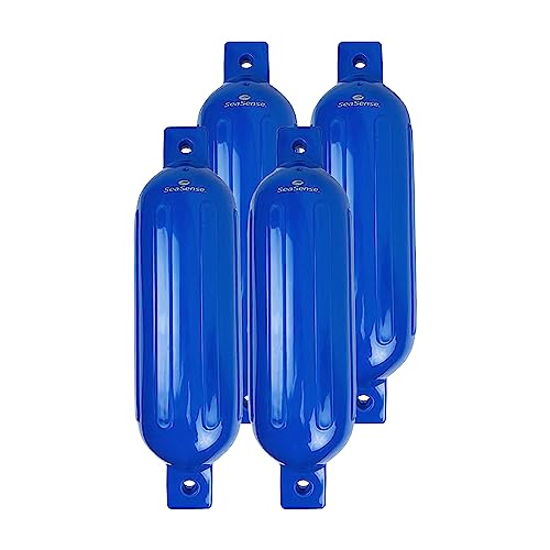 Seasense Wake Defender Inflatable Fenders - Set Of 4, Premium-Grade Boat Fenders & Buoys For Docking - Ribbed Design, Made With Uv-Resistant Marine-Grade Vinyl - 5.5"X20", Blue #TOP11