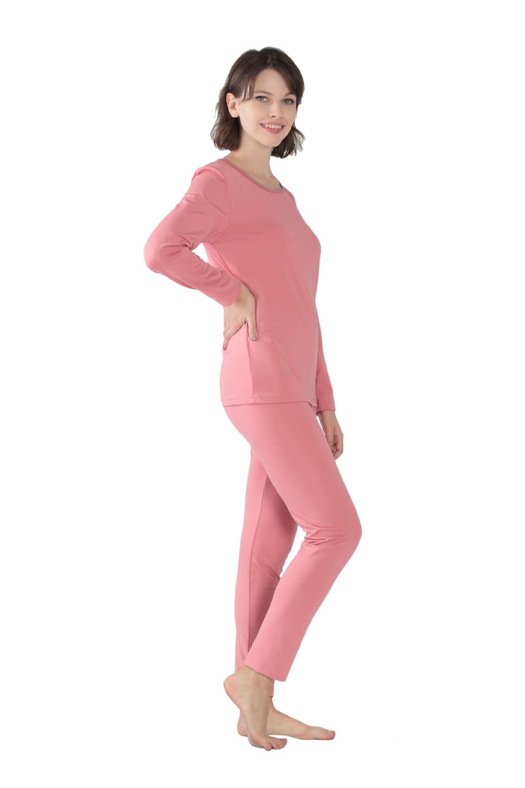 Disimlarl Damen Herbst und Winter Gepolsterte Unterwäsche Große Größe Lose Thermounterwäsche Set, fuchsia, 52
