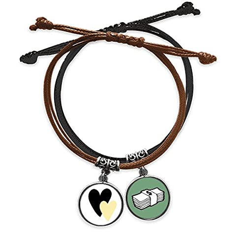 Pulsera cuerda doble corazón manuscrito cadena cuero mano ajustable para hombre y mujer