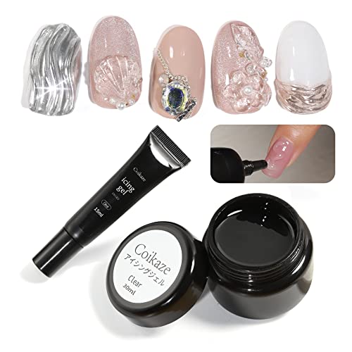アイシングジェル 30g入り Coikaze 詰め替えタイプ付き 15g入り クリア ジェルネイル 大容量 ノンワイプ クリアジェル パーツ固定ジェル UV/LEDライト対応