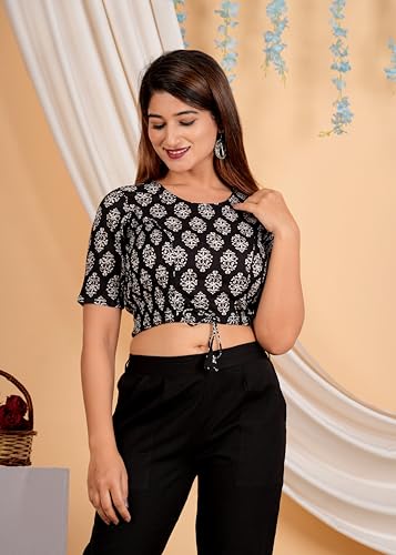 Image of Yash Gallery Women's Cotton Zig-Zag Printed Regular Regular Fit Short Sleeve Blouse