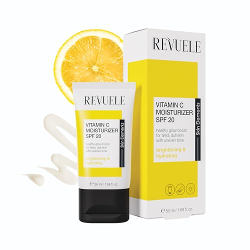 REVUELE Vitamina C Hidratante SPF 20 – Crema hidratante antiarrugas para un tinte claro y uniforme, crema de día contra manchas pigmentadas con efecto brillante – 50 ml
