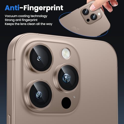 Image of Lensarmor Desert Titanium iPhone 16 Pro /Pro Max Camera Lens Protector - 9H Tempered Glass, Scratch Resistant, Flash Friendly, Premium Protection