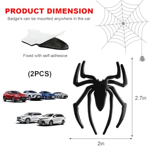 Image of 2 PCS Spider Emblem, 3D Spider Shape Badge Sticker Personalized Car Body Decal, Cool Badge Emblem Sticker Exterior Decor for Bumper Fender Side Door Window, Car Accessories (Black)