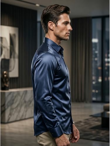 Image of DEELMO Men's Stylish Solid Satin Casual Shirt for Men Full Sleeves| Poly Satin Silk Shirt