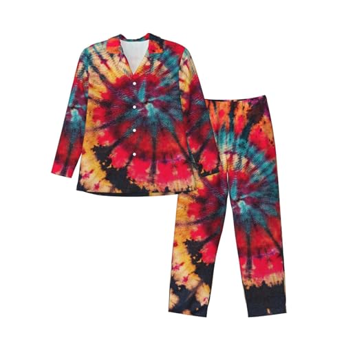 Colorful Abstract Tie Dye Swirl Mens Pajamas Set Button Down Sleepwear Set Long Sleeve Loungewear With Pockets3