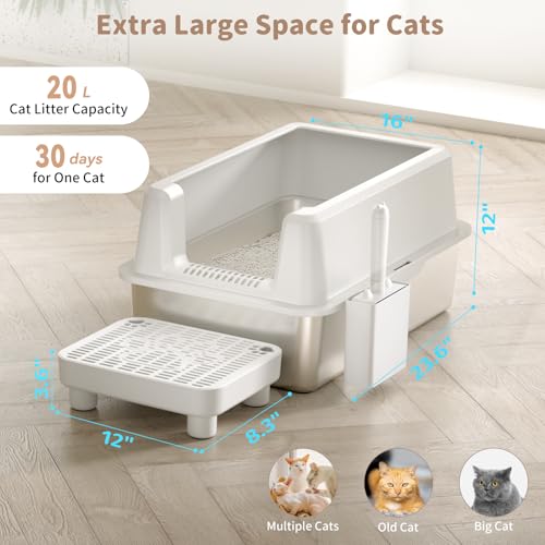 Arenero para gatos de acero inoxidable extra grande con tapa miniatura 5