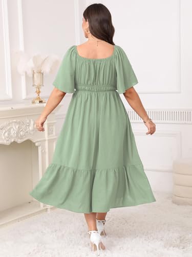 Image of CICIDUDU Plus Size Smocked Maxi Dresses for Curvy Women Square Neck Flowy Casual Summer Wedding Guest Dress
