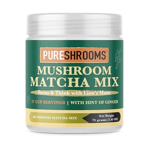 Organic Mushroom Matcha Green Tea Mix - Focus & Think with Ultra Concentrated Lion's Mane Mushroom Extract 10:1, Hint of Ginger Root Powder (Focus & Think Matcha, 37 Servings) Cover
