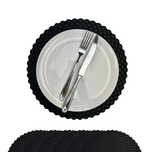 Image of Stone & Thyme Black Silicone Placemats Set of 6 – 29 x 29cm. Waterproof & Non-Slip Dining Table Mats, Heat Resistant, Easy-Clean Reusable Food-Grade Silicone Placemats for Family Meals.