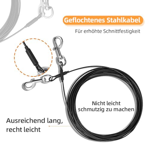 Mi Metty Tie-Out Leinen für Hunde, 3m Kausichere Hundeleinen,Tie Out Cables Hofleine für Kleine Hunde bis zu 60 Pfund(Schwarz, 10ft(3M))