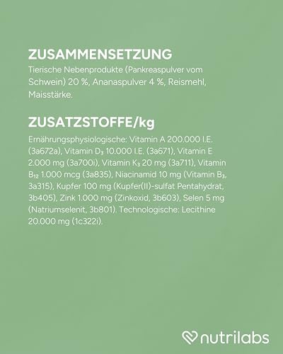 NutriLabs Placamax® Tabletten für Hunde 100 Stk. - Tabletten für Verdauung mit Ananaspulver, Vitamine, Pankreaspulver etc. - Gesundheitsprodukte für Hunde - Nahrungsergänzungsmittel Hund