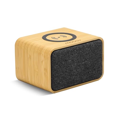 mooov 477352 - Altavoz Bluetooth Madera de bambú portátil, Altavoz Bluetooth con Cargador de inducción, Potente, inalámbrico sin Cable, 9W