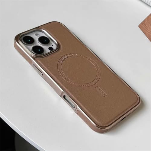 IRTGFG Capa de couro com moldura luxuosa para iPhone 16 ProMax, capa magnética com carregamento sem fio e à prova de choque (para iPhone 16 ProMax/Ouro Deserto)