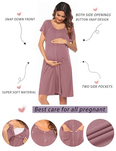 Image of Ekouaer Labor Delivery Gown Nursing Braeastfeeding Dress Maternity Clothes