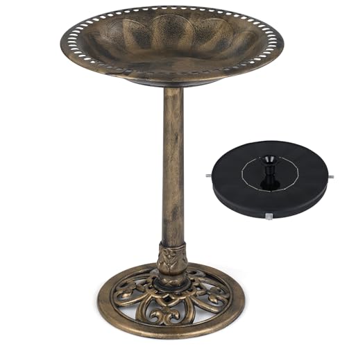 COSTWAY Bain d'oiseaux avec Fontaine Solaire, Mangeoire Oiseaux Extérieur sur Pied avec Panneau...