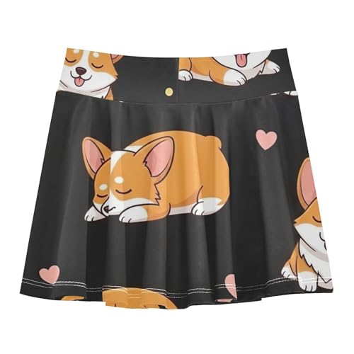 Casual Girls Skorts Athletic Shorts Tennis Skirts Toddler Cheer Skirt Cute Cartoon Corgi Dogs Black 4t2