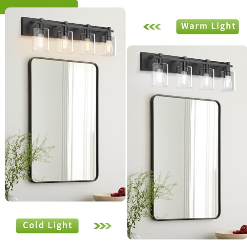 Image of Bathroom Vanity Light,4 Light Matte Black Light Fixture with Thickened Clear Glass Shade, 30 inch Modern Wall Sconce, Bathrooms Vanity Light Over Mirror for Bathroom