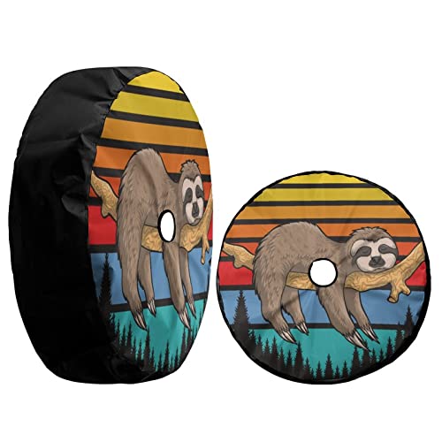 Image of Delerain Spare Tire Cover with Backup Camera Hole Sloth Wheel Covers Waterproof Dust-Proof UV Sun Universal Fit for RV Trailer RV SUV Truck (17 Inch for Diameter 31 inch-33 inch)