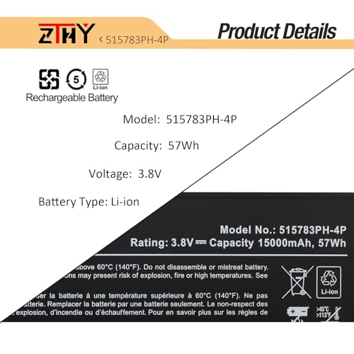 ZTHY 515783PH-4P Battery Replacement for Autel MaxiCom MK908 MK908P MaxiSys Pro Elite Series 3.8V 57Wh 15000mAh by ZTHY - Image 2