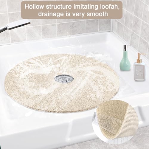 Tapis de bain luffa séchage rapide rond 61x61cm beige résistant