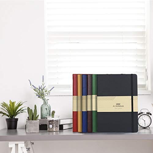 ai-natebok Classic Ruled Notebook Journals - Black A5 PU Leather Hardcover Notebooks for Men and Women, 192 Pages 120GSM Paper with Inner Pocket, 5.75 × 8.5 Inches