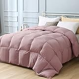 APSMILE Goose Feather Down Comforter, Full/Queen Duvet Insert, Hotel Collection 750 Fill-Power Ultra-Soft All Season Baffle Box Quilted Medium Warmth Bed Comforter with Ties (90x90, Lilac Pink)