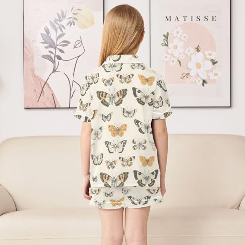 ALAZA Yellow Butterfly Retro Satin Pajamas Set Short Sleeve Button Down Sleepwear Summer Pjs 2 Piece4