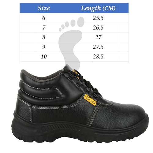 Image of ELECANT Lace-up Steel Toe, PVC Sole and Rexine Upper Black Safety Shoes for Construction, Factory and Industrial Work||Safety Shoes for Men