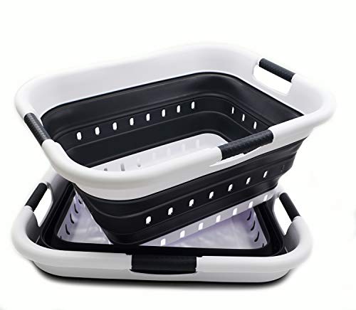 Image of SAMMART 41L (10.8 gallon) Set of 2 Collapsible 3 Handled Plastic Laundry Basket-Foldable Pop Up Storage Container /Organizer-Space Saving Hamper /Basket (2, Black)